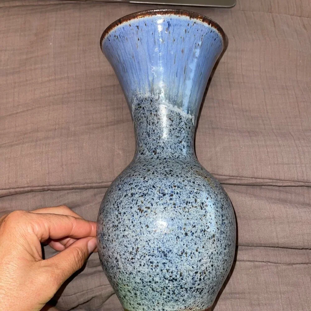 David Stewart Vintage Vase Blue Brown Stoneware Decor Collectible